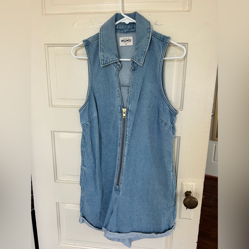 Show Me Your MuMu Blue Denim Sleeveless Jumpsuit